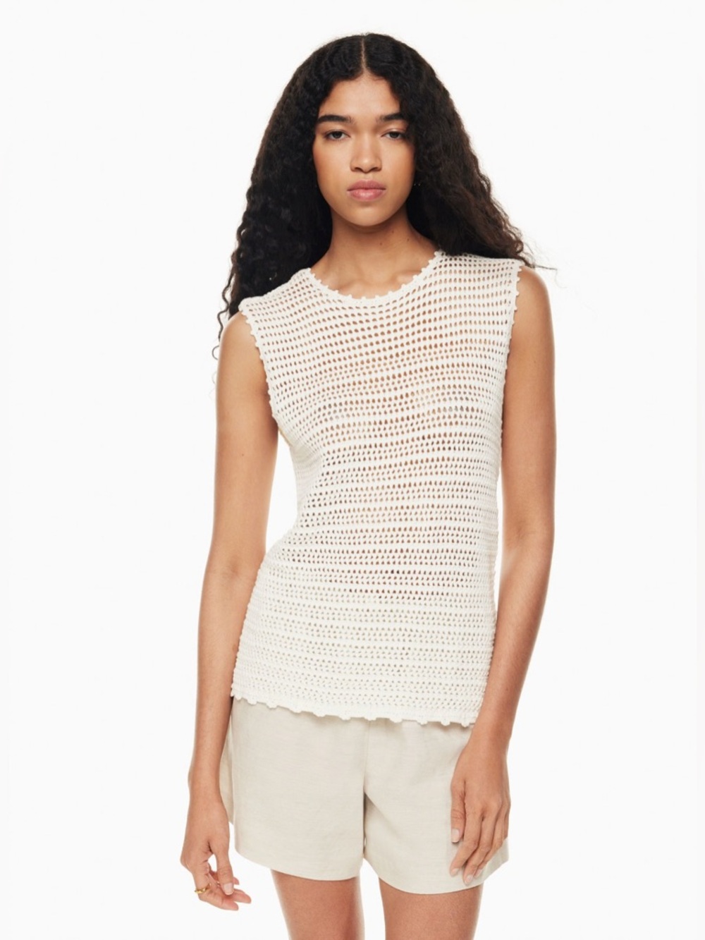 Wilfred Aritzia Peek Top Cream Sleeveless Crochet Tunic Medium